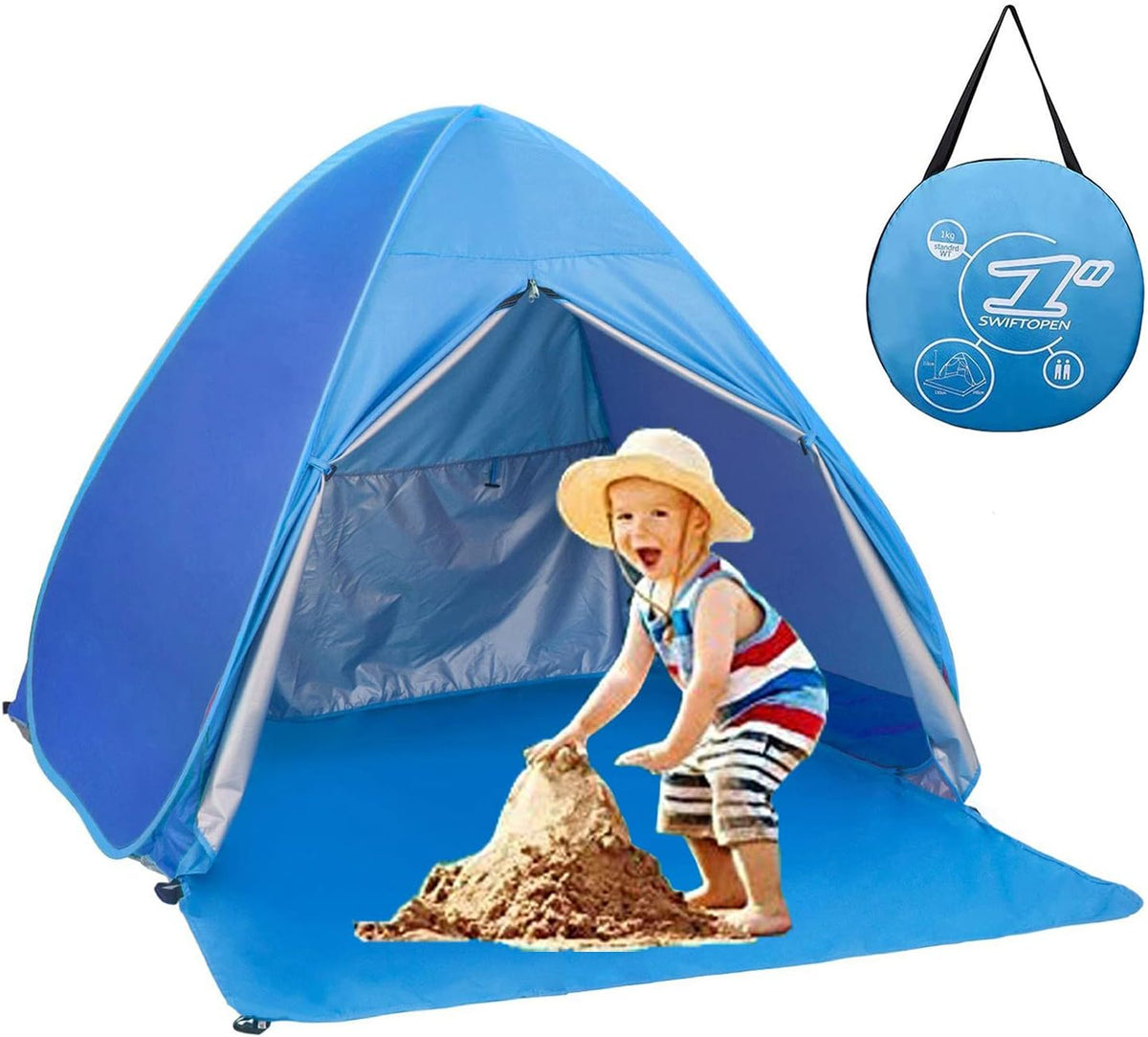 Skiennix Pop Up Beach Tent - UPF 50+ Sun Shelter for 2-3 People | Ideal for Camping, Fishing & Picnics (Blue)