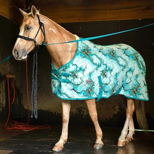 Jeffers Expression Standard Neck Fleece Cooler for Horses, 87"- Equine Towel Blanket, Moisture Absorbent, Light Weight, Best for Drying, Exercise, Bathing, Adjustable Belly Bands - Bisbee Blue