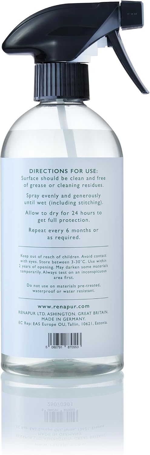 Renapur Fabric &amp; Suede Protector Spray - Water Repellent &amp; Stain Guard for Couches, Furniture Upholstery, Carpets, and Car Seats - Non-Toxic, Water-Based Formula - Large 16.9 Fl Oz (500ml)