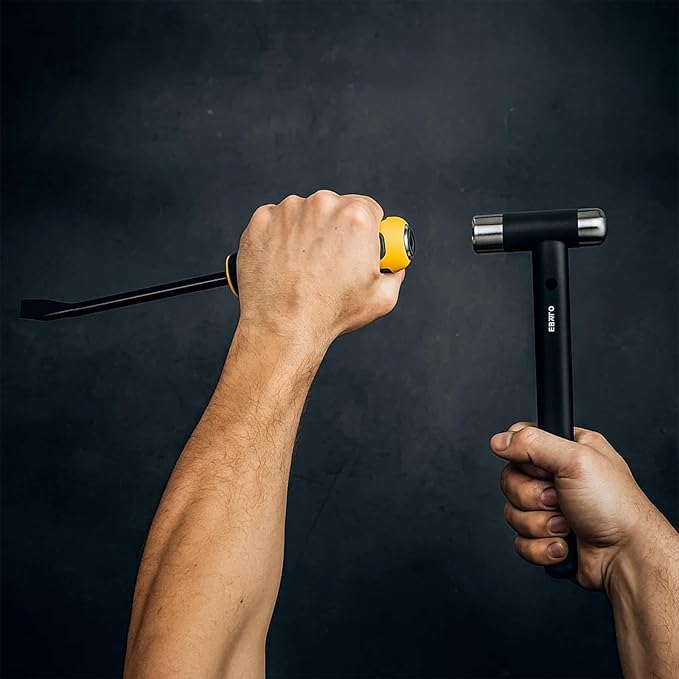 STEELITE Pry Bar Set, 8",12",18",24" Heavy Duty Pry Bar 4-Piece Mechanic Hand Tools with Thicker Strike Cap Ergonomic Handle, Black and Yellow