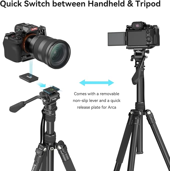 SmallRig CT180 Video Tripod, Aluminum Camera Tripod, 360° Panorama Fluid Head