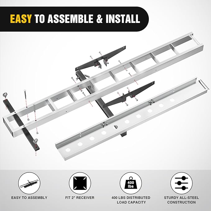 Nilight Motorcycle Hitch Carrier 400LBS, Lightweight Robust Aluminum Dirt Bike Hitch Hauler with 55.11" Longer Ramp, Pin Lock, Tie-Down Strap and Tightener, 2" Receiver, 5" Wide Tire