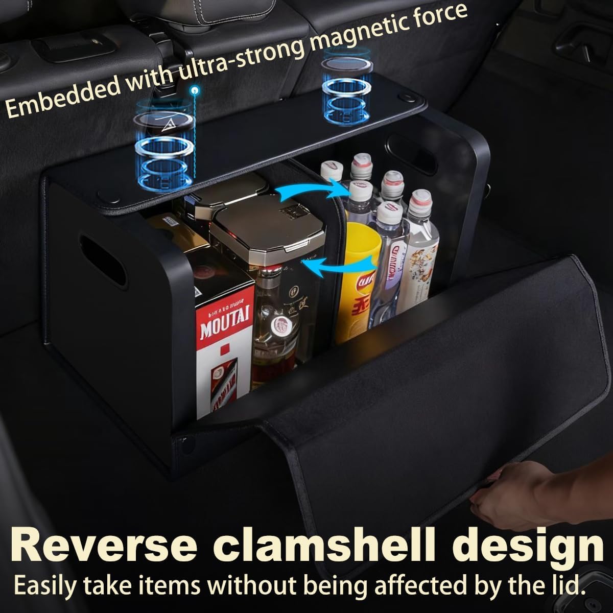 XDV Trunk Organizers, Car Organizers, Storage Solutions, and Car Storage Organizers for SUVs, Sedans, Back Seats, and Luxury Vehicles with Lid, Leather, Small, Large Car shoes box (Plain Black, M&L)