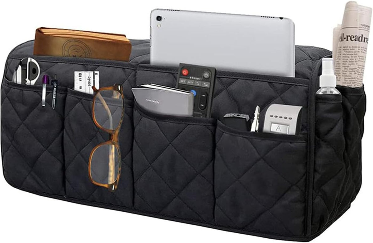Black Sofa Armrest Organizer with 14 Pockets for Recliners Armrest Covers for Remote Control Holder for Couch Organizer Armchair Cover with Pockets for Phone Ipad Keys Magazine Storage