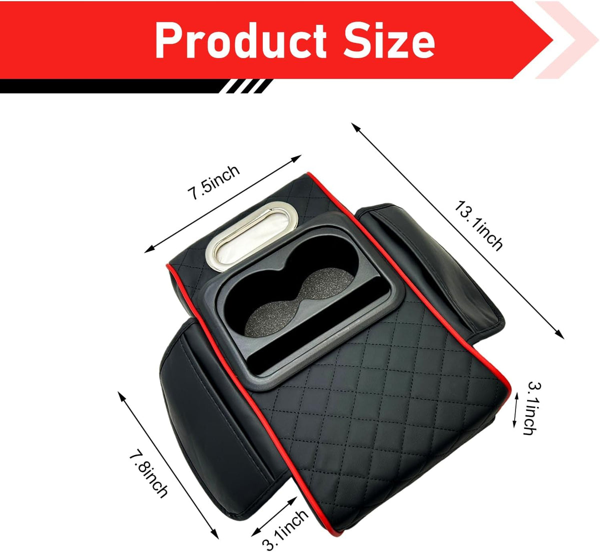 Car Armrest Cushion, 5-in-1 Car Center Console Cover with 2 Storage Bags, Leather Cars Armrest Cover with Cup Holder, Tissue Box,Thick Memory Foam Arm Rest Storage Box,Universal for Most Auto