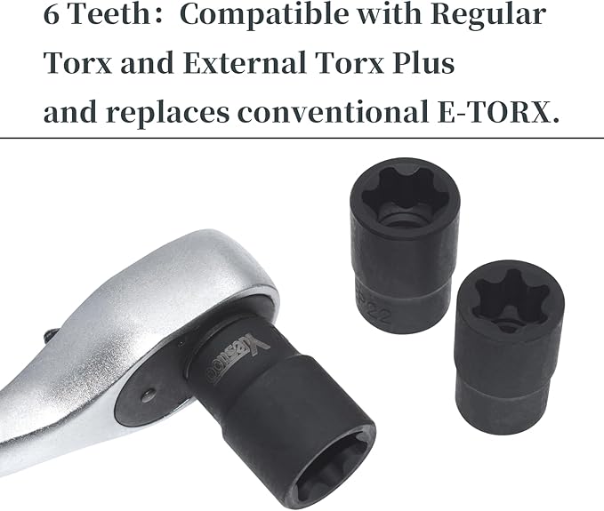 15Pcs Torx Plus Socket Set, External Torx Plus Socket Set, 6 Point EP Socket EP4 - EP24 With 1/2'' 3/8'' 1/4'' Dr, Replacement for E-TORX, Works with Most Cars and Tesla