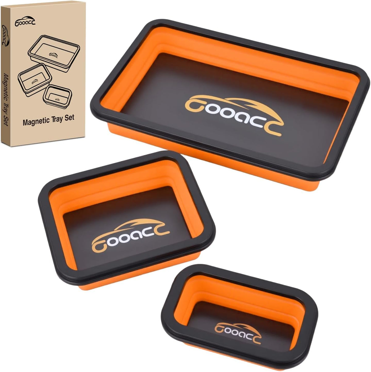 GOOACC 3 Sizes Collapsible Magnetic Parts Tray Set Orange