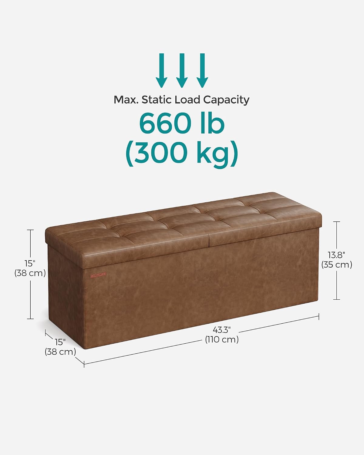 SONGMICS 43.3 Inches Folding Storage Ottoman Bench with Flipping Lid