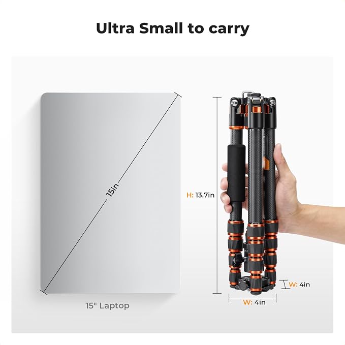 K&F Concept 60 inch Carbon Fiber Camera Tripod, Super Lightweight Compact