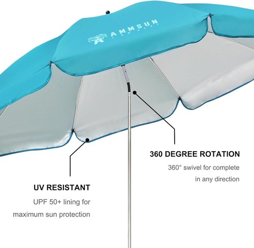 AMMSUN XL Chair Umbrella - Adjustable 47-Inch 360-Degree Swivel | UPF 50+ Portable Clamp for Beach, Camping, Stroller, Golf Cart - Bright Blue