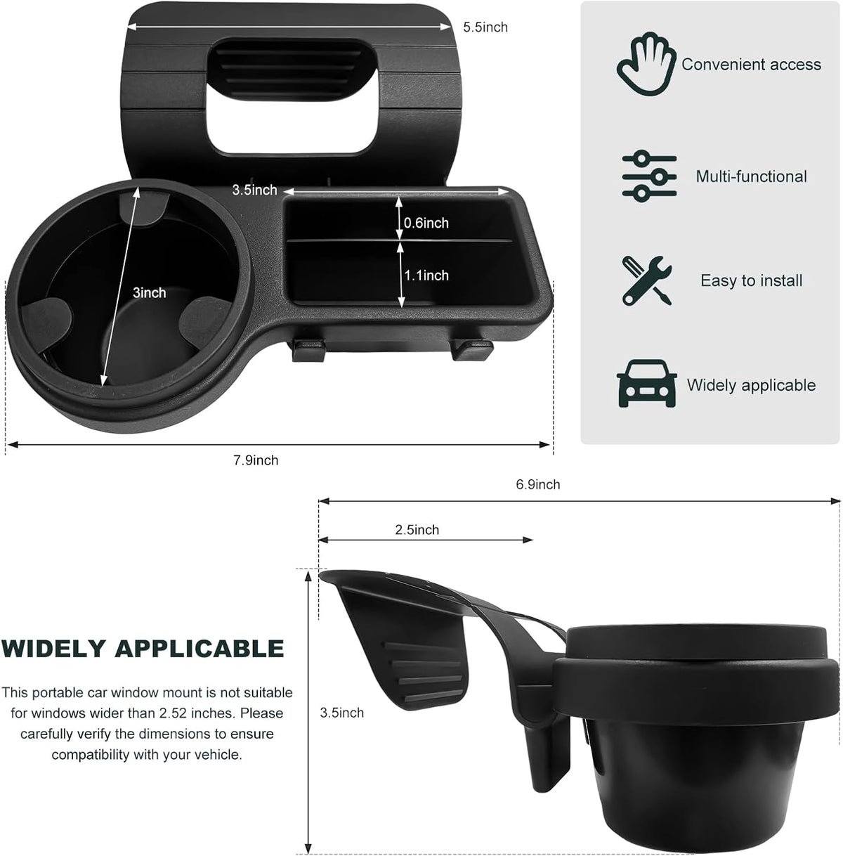 Car Window Multifunctional Storage Organizer, Vehicle Side Door Mount Storage Rack with Cup Holder & Sponge Pads, Plug & Play Car Organizer for Cell Phone Earphone Key Water Cup
