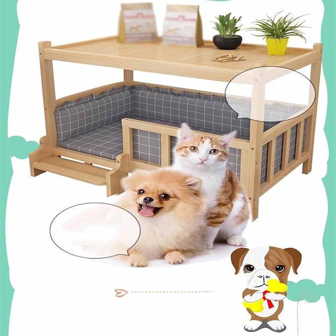 XPLKQXE Dog Bed Wood Platform, Elevated Pet Cushion Bed, Animal Couch with Mattress, Dog Beds & Furniture Rest Cot, Portable Fence Bed Pet Up to 45kg/100lbs(Color:Blue,Size:60x45x65cm)