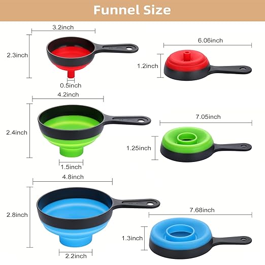 2 Set, 6 Pack Funnels for Filling Bottles, Dokpod Kitchen Funnels for Kitchen Use, Canning Funnel Wide Mouth, Small and Large Collapsible Silicone Funnel Set