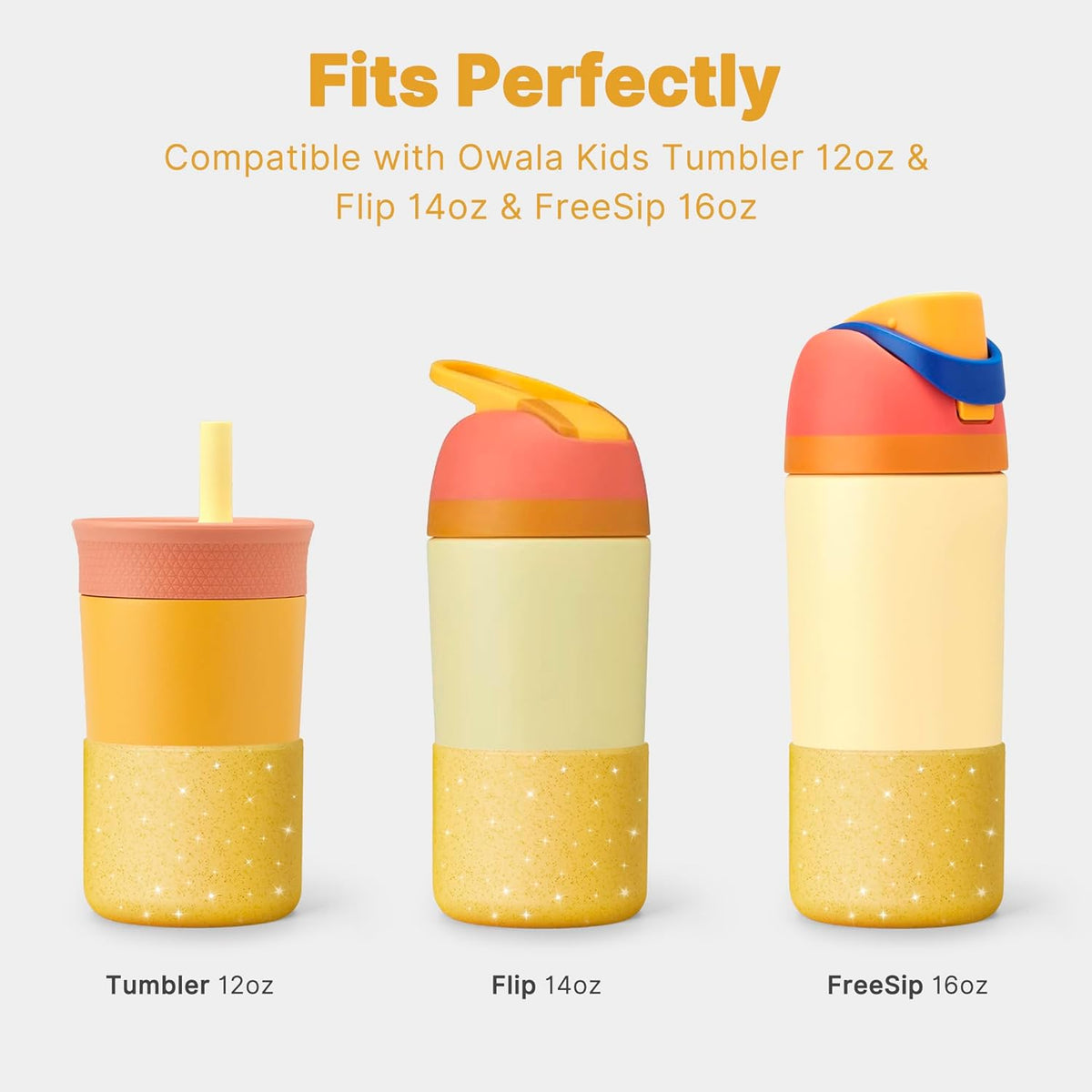 Owala Silicone Water Bottle Boot - Anti-Slip Protective Sleeve for 14/16oz & Kids 12oz Tumblers | Glitter Yellow
