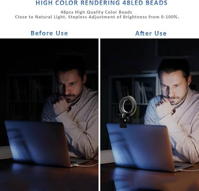 Cyezcor Video Conference Lighting Kit， Clip on Light Reading Lights， Ring Light