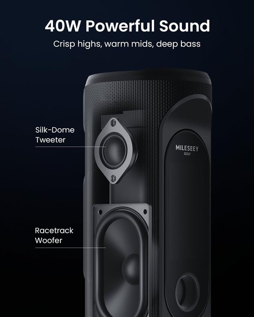 MiLESEEY GeneSonic Pro Golf Speaker - Detachable GPS Rangefinder, 43,000+ Preloaded Courses, Waterproof, 15H Battery