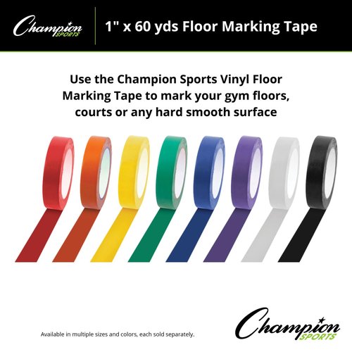 Champion Sports Vinyl Tape - 1” Wide x 60 Yards Long, Durable Black Floor Marking Tape for Schools & Gyms