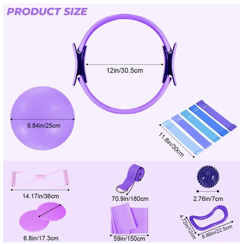 Flickzy 20 Pcs Pilates Ring Set for Women, Magic Circle Pilates Rings 12" with Resistance Bands, Pilates Kit for Home Workouts, Pilates Equipment for Strength, Toning and Flexibility(Purple,15pcs)