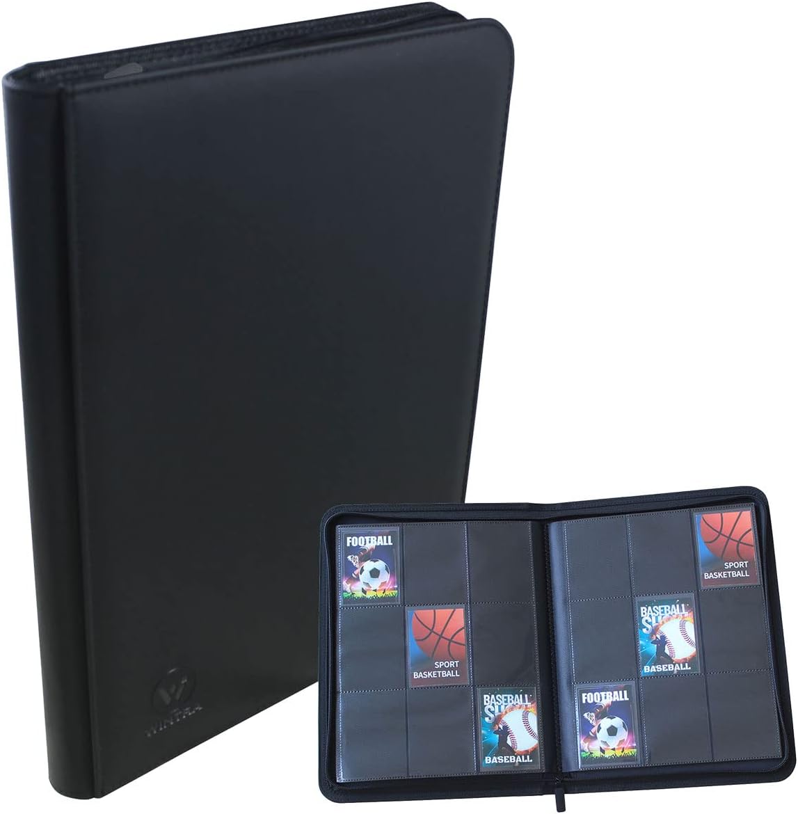 Premium 360 Pockets Black Zippered Playing Card Binder - Sturdy 9 Pocket Holder with 20 Sleeves