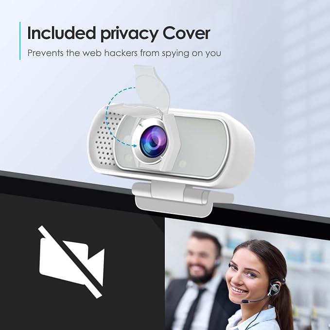 Webcam with Tripod Privacy Shutter: 1080P FHD Web Camera with Mic, Plug & Play