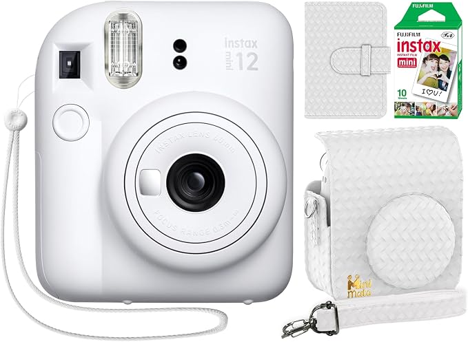 Fujifilm Instax Mini 12 Instant Camera Clay White + Minimate Custom Designed