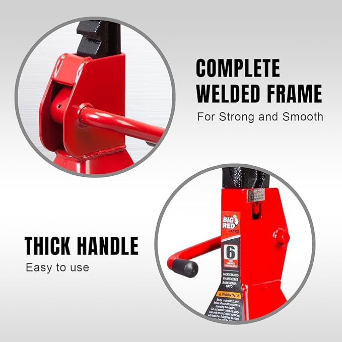 Big RED AT46002R-1 Torin Steel Jack Stands: 6 Ton (12,000 lb.) Capacity, Red, 1 Pair