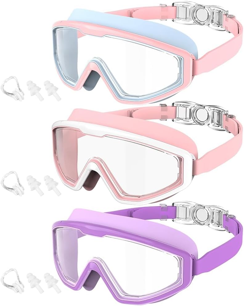 Skiennix Kids Swim Goggles - Anti-Fog UV Protection | 180° Clear View | 3 Pack for Ages 4-16