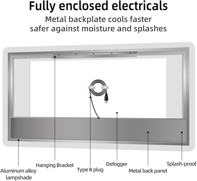 36" x 60" Frameless LED Bathroom Mirror with Lights, Lighted Vanity Mirror with Anti-Fog, 3-Color Stepless Dimmable, Memory, Shatterproof, UL-Listed, Wall Backlit Mirror (Horizontal)