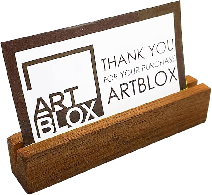 Artblox Personalized Office Desk Name Plate and Business Card Holder | Clear Acrylic Glass with Teak Wood Stand | Leaf Design Customized with Your Name and Credentials Office Desk Decor