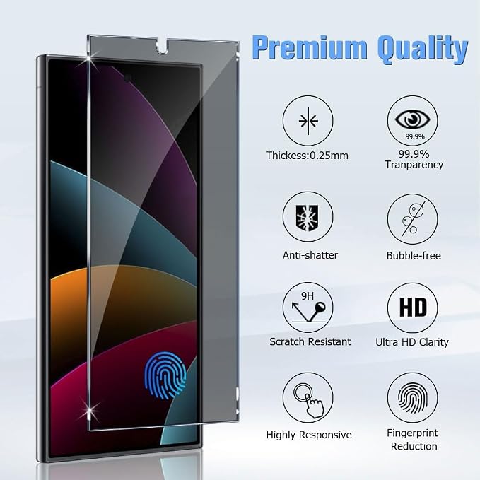 2 Pack Galaxy S24 Ultra Anti spy Privacy Screen Protector, 9H Tempered Glass