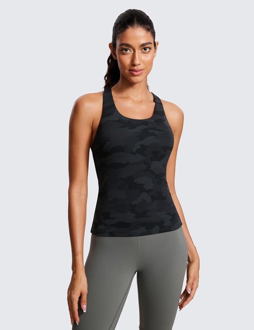 CRZ YOGA Butterluxe Racerback Tank Tops for Women - Padded Spandex Yoga Shirts with Built-In Bra
