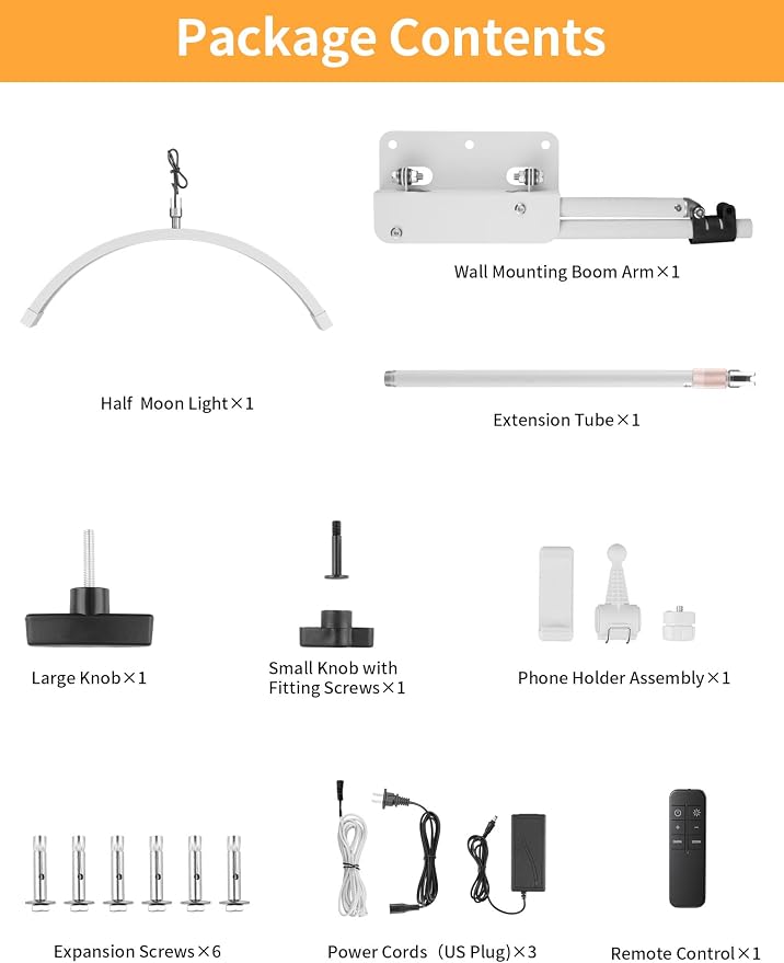 Meking Wall Mounted Half Moon Beauty Light, LED Hanging Lash Lamp, Dimmable