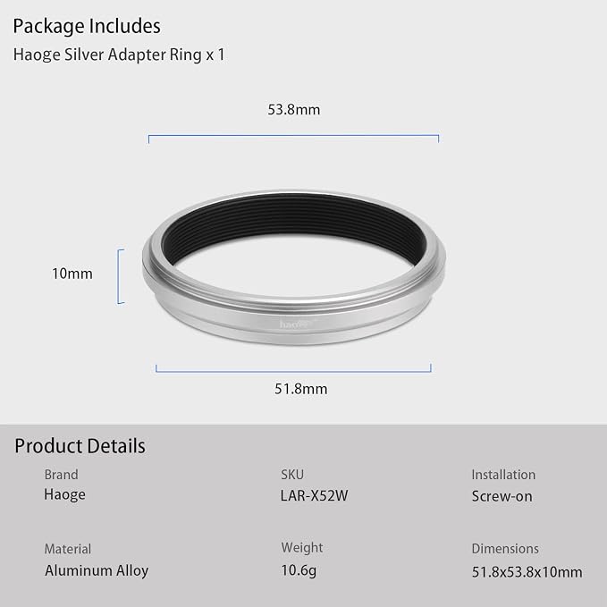 Haoge Lens Filter Adapter Ring for Fujifilm X100VI Fuji FinePix X100V Camera