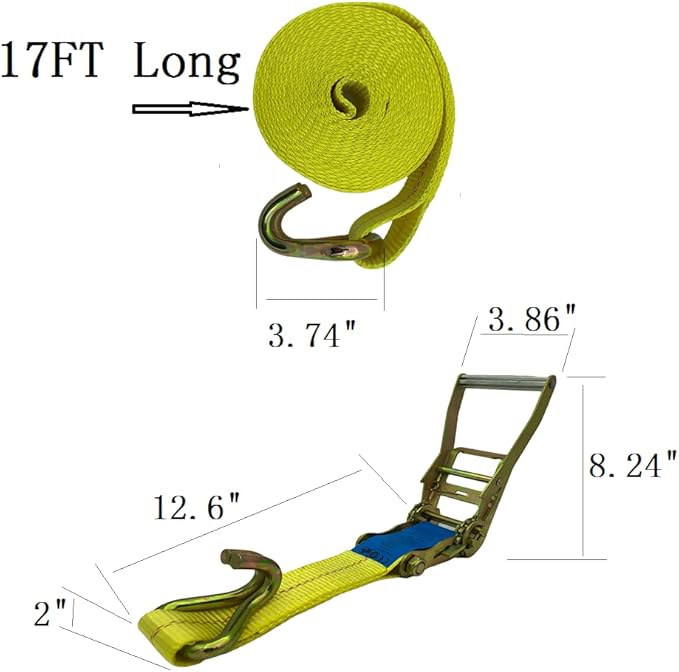 Ratchet Straps - 2" x 17' Heavy Duty Cargo Straps, Load up to 10000Lbs, Double J Hooks for Trucks, Moving Appliances, Lawn Equipment, Motorcycles - Yellow