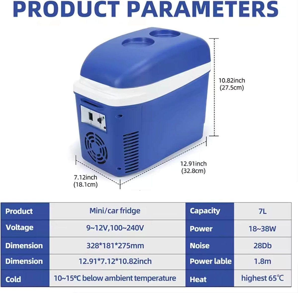 Car Refrigerator 7 Quart (7L) Electric Cooler Warmer 13°F~149°F 12V DC 100 240V AC Portable Mini Freezer Small Fridge for Truck Van RV SUV Travel Coolers & Refrigerators