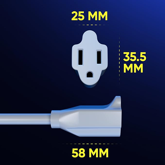Maximm Extension Cord 4 Foot White Flat Plug, 360° Rotating Short Power Cord Single Outlet, Indoor 16 Gauge 3 Prong Grounded Wire UL Certified (4Ft White)