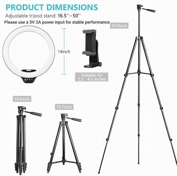 Sensyne 14" Ring Light with Tripod Stand, LED Circle Light with Phone Holder