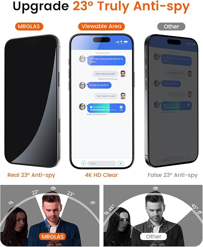 MRGLAS 4-Pack TOP 9H+ Glass for iPhone 15 Pro Max Privacy Screen Protector