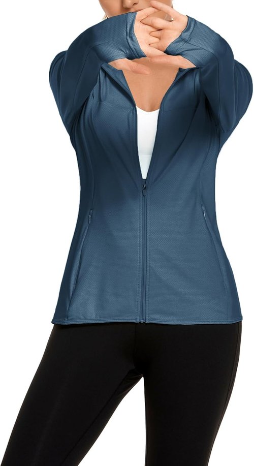 COOrun Women's Sun Protection Hoodie Jacket - UPF 50+ Long Sleeve Athletic Zip Jacket with Pockets