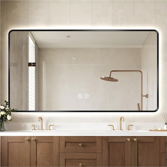 36" x 48" Black LED Bathroom Mirror with Lights, Lighted Vanity Mirror with Anti-Fog, 3-Color Stepless Dimmable, Memory, Shatterproof, UL-Listed, Wall Backlit Mirror (Horizontal)