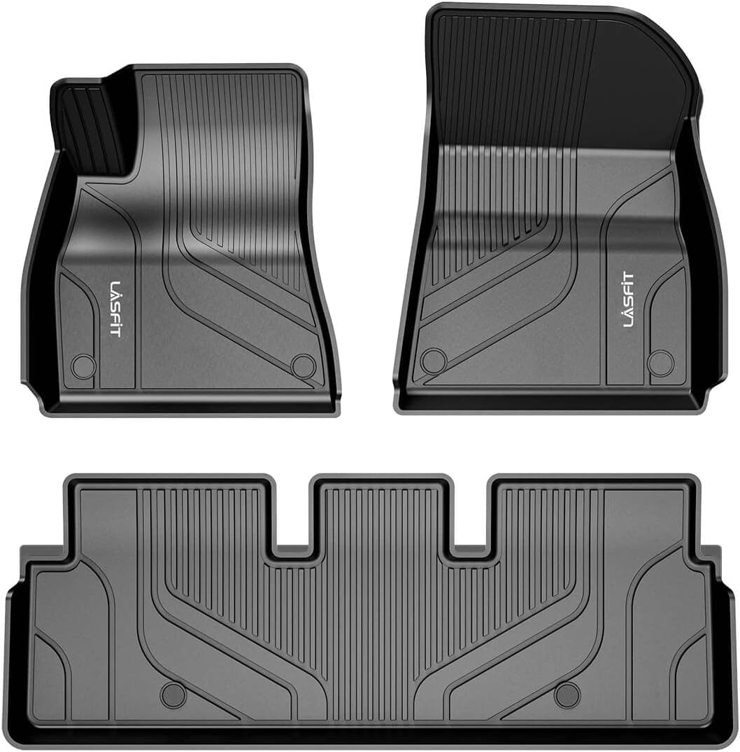 LASFIT Premium Extra Thick Floor Mats for Tesla Model 3 2020 2019 2018 2017 All Weather TPE Custom Fit Floor Liners 1st & 2nd Front & Rear Row Car Mats, Black