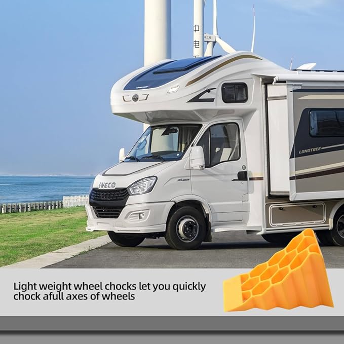 Heavy Duty Wheel Chocks 2 Pack for RV Trailer, Hard Plastic Tire Chocks with Non-Slip Surface, Wheel Stop Blocks for Truck Camper Travel Trailer Parking Safety.