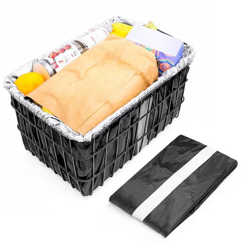ANZOME Bike Basket Liner & Waterproof Rain Cover (2-in-1), Bicycle Basket Insert with Reflective Strip & Adjustable Cargo Net (12" Stretches to 24") - Fits Most Front/Rear Baskets