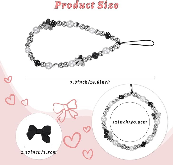 Pink Beaded Phone Wrist Straps, Y2K Phone Case Charms Camera Charm Strap