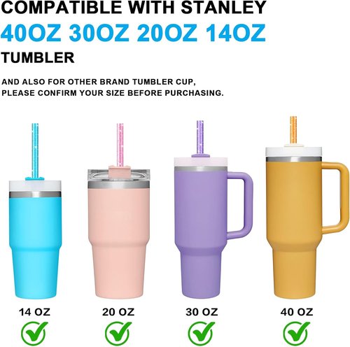 Alwenid Reusable Glitter Clear Stainless Steel Straws - 8PCS Color Replacement Set for Stanley & Owala Tumblers | BPA Free & Dishwasher Safe