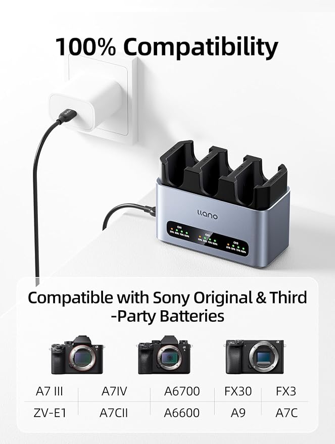 llano 30W NP-FZ100 Battery Charger: Fast Three Slot