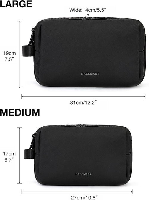 BAGSMART Toiletry Bag - Water-Resistant Travel Organizer Dopp Kit for Men | Medium Black