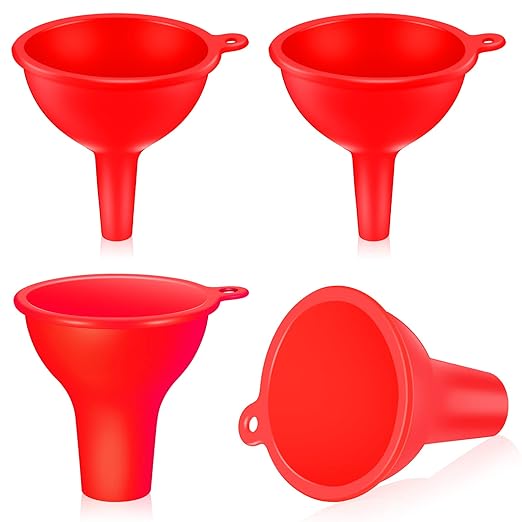 Silicone Funnels 4 Pieces Wide Mouth Funnel Small and Large Flexible Condiment Sauce Canning Set for Squeeze Bottles Jars Cans, Spice Filling Bottles Liquid Oil and Powder(Red)