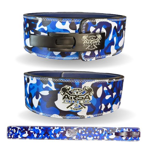 Arsa Fitness 10MM Competition Weightlifting Lever Belt for Men & Women, Powerlifting, Bodybuilding, & Strength Training - Camoflage Series (Blue Camo, Large)
