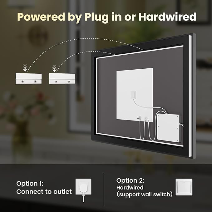 WTTY 30"X36" LED Bathroom Mirror with Black Frame, Bathroom Vanity Mirror with Lights for Wall, Front Light and Backlit, Anti-Fog, Dimmable, 3 Colors, Shatterproof, Memory, Horizontal/Vertical